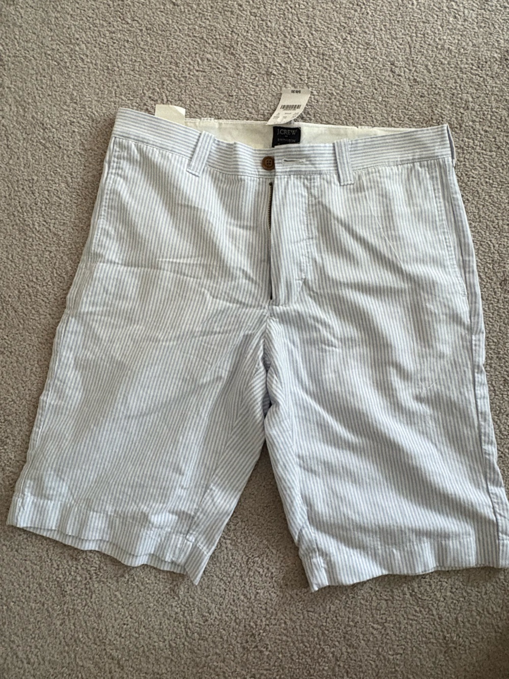 J. Crew Men's Seersucker Flat-Front Shorts - White & Light Blue Stripes